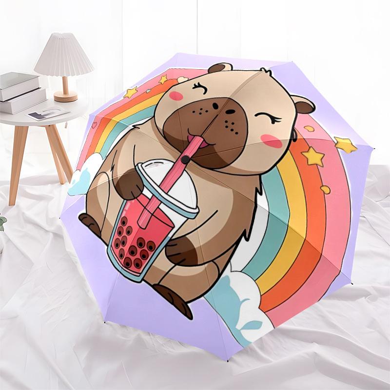 1pc Capybara Auto Folding Umbrella, Sturdy And Durable Automatic Folding Umbrella with 8 Ribs, Convenient for Outdoor Use072