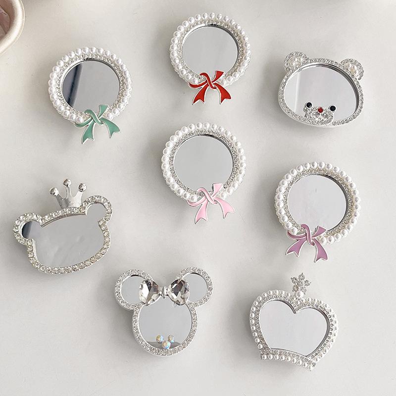 Mobile Phone Airbag Bracket Wind Paste Retractable Lazy Portable Makeup Mirror Bear Rhinestone Bow Tie