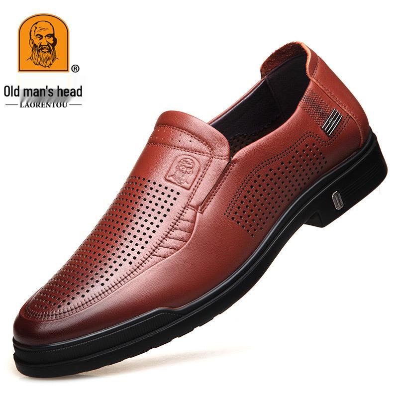 Laorentou Men s Cowhide Casual Leather Shoes - Breathable Perforated Soft Sole 40