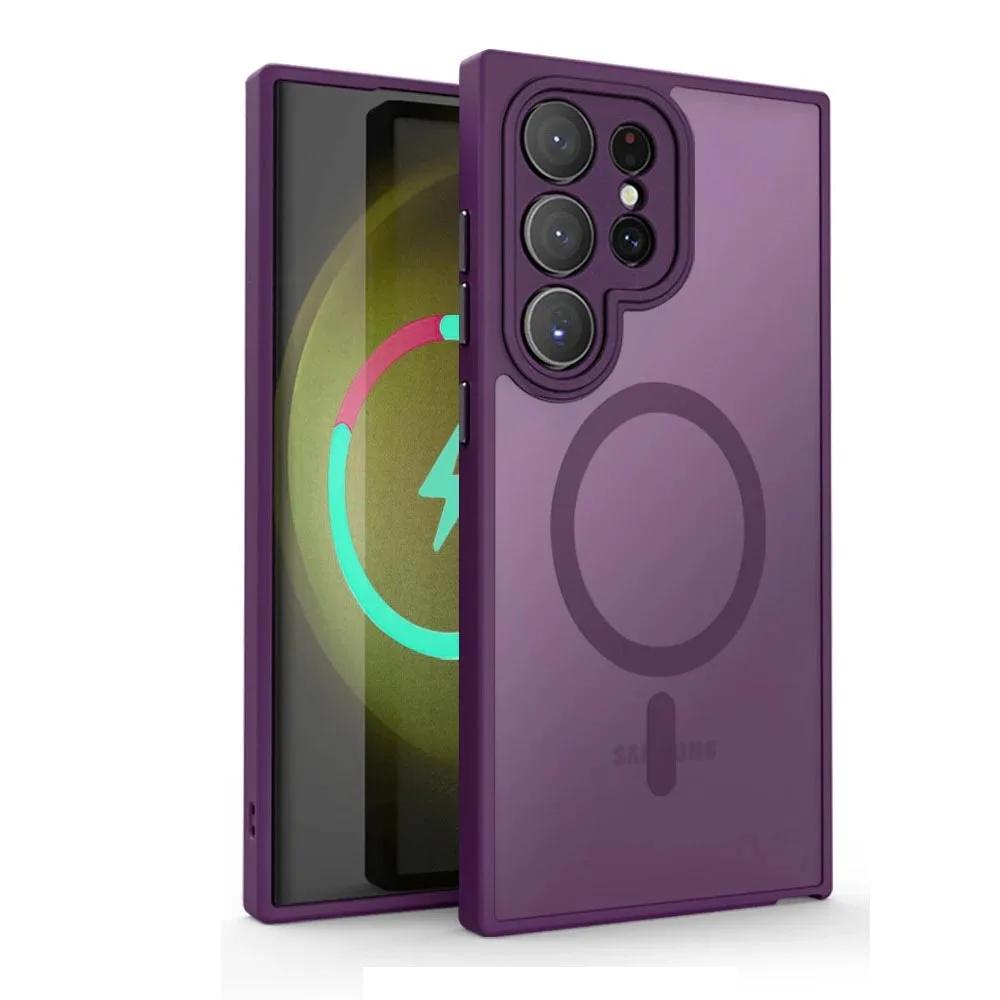 Magnetic Luxury Matte Case For Samsung Galaxy S25 S24 S23 S22 Ultra Plus Lens Protect Magsafe Wireless Charge Shockproof Cover