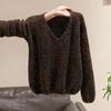 Women's Wool Blend Loose V-Neck Knit Sweater
