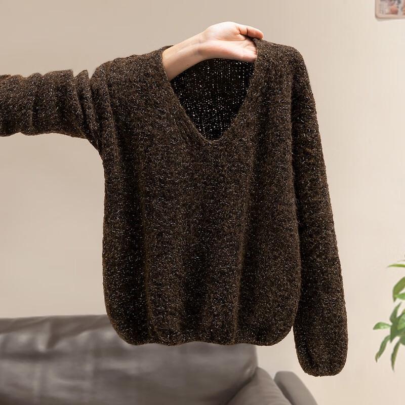 Women's Wool Blend Loose V-Neck Knit Sweater