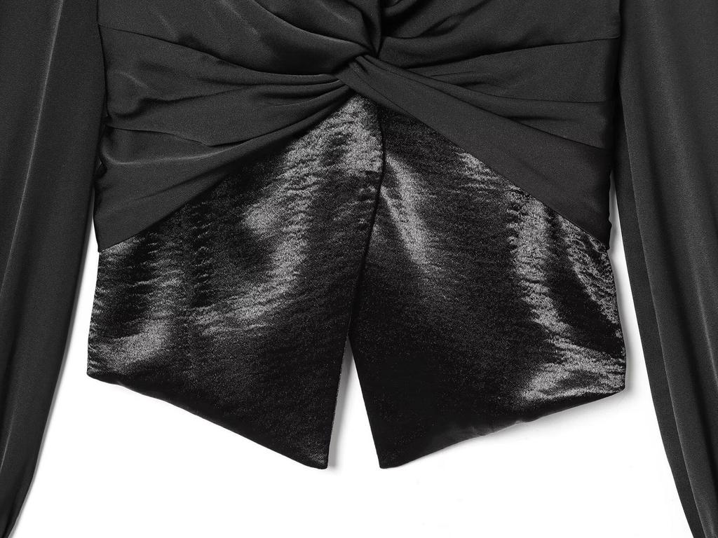 European-American Women's Fashion V-neck Halter Waist-Cinching Patchwork Long-Sleeve Shirt