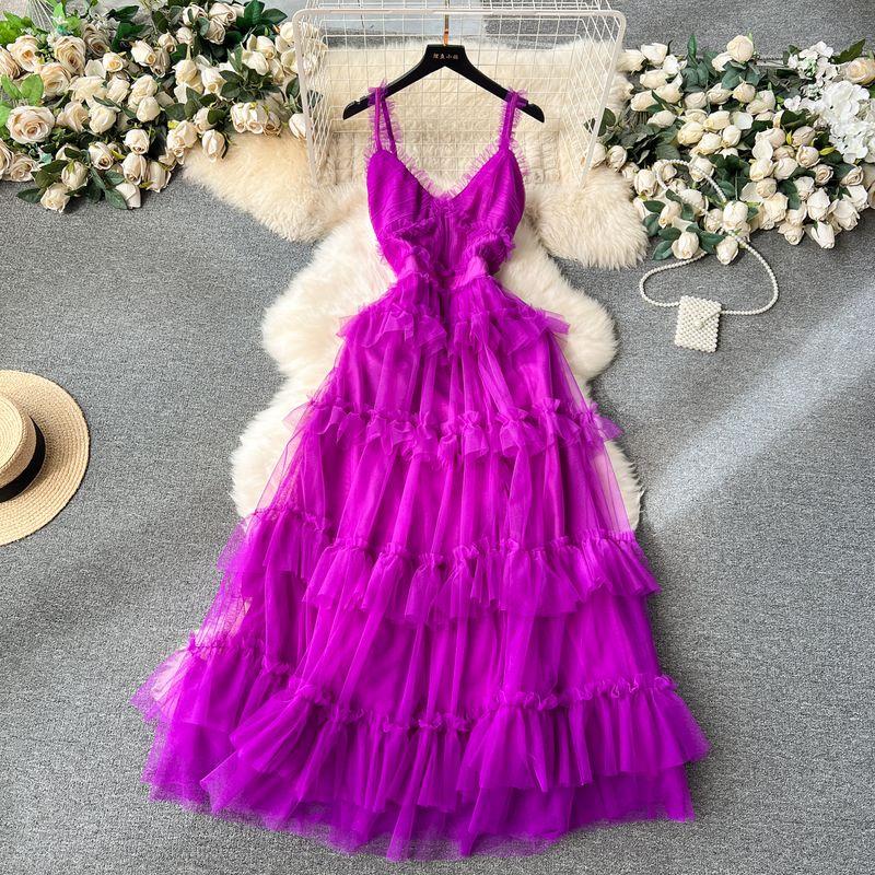 Sling Silm Long Fairy Mesh Dress Dress