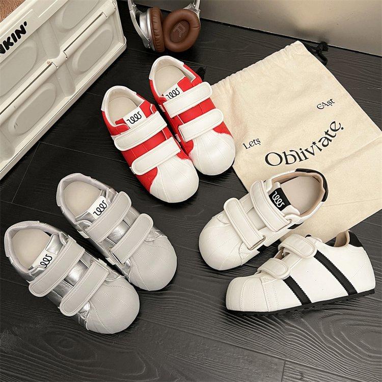 Cowhide version~ Flat bottom inner height increase Forrest Gump shoes big head ugly cute bread casual shoes women's Velcro sports moral training shoes