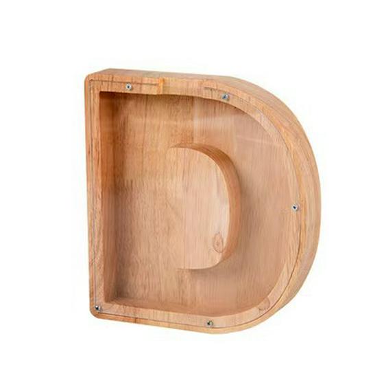 Wooden & Acrylic Money Box: Transparent 26-Letter Savings Bank for Kids
