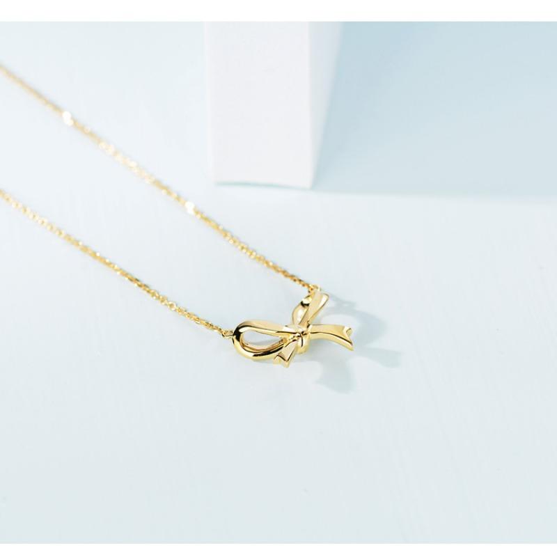 Korean Necklace for Women Japanese and Korean Version Simple and Fashionable Diamond Inlaid Bow Pendant Chain Temperament Collarbone Chain