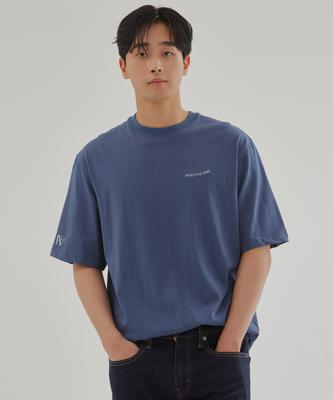 Pojitibeubaibeu [Unisex] Logo-Embroidered Oversized Cotton-Jersey T-Shirt(Classic Blue)
