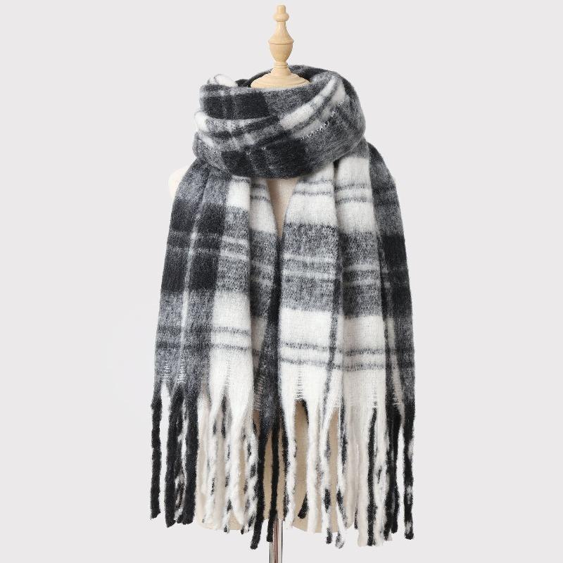 Winter warm mohair plaid fringed scarf female designer high-end versatile soft atmosphere scarf