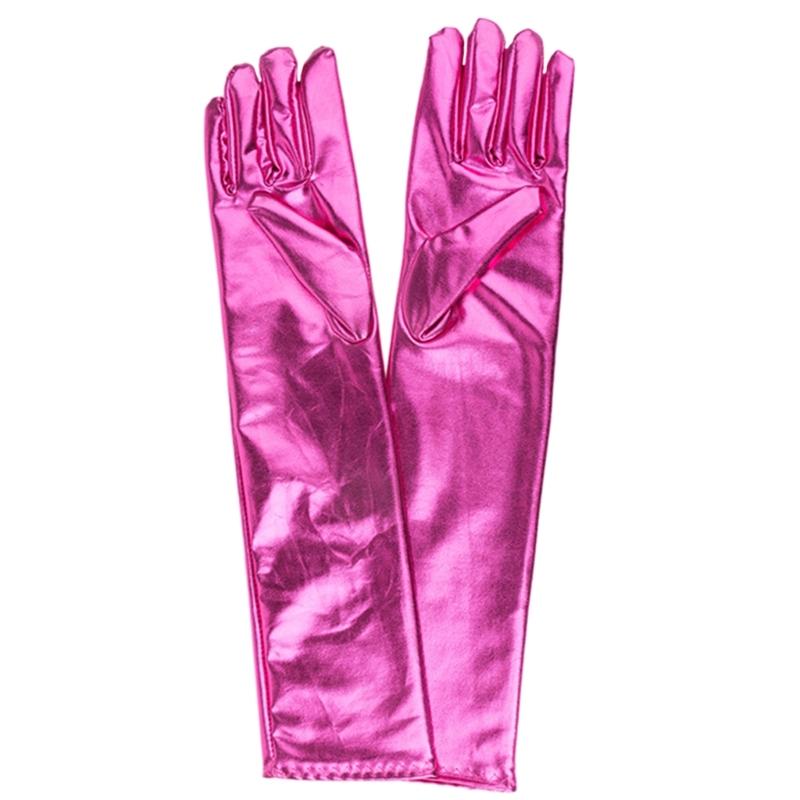 Women Faux Leather Sparkly Metallic Long Gloves for Evening Costume Party Dance