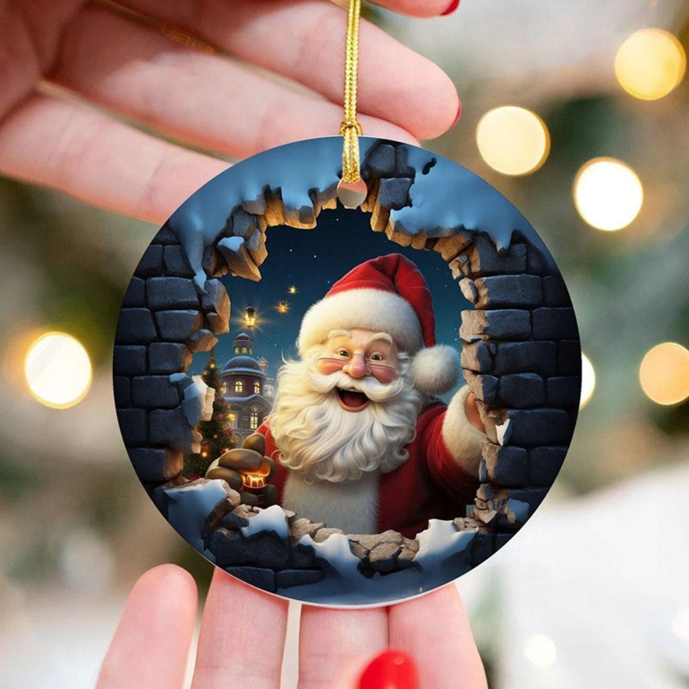 Acrylic Christmas Round Pendants 2D 2D Acrylic Hanging Ornaments  Merry Christmas