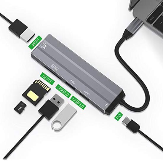 

RUBU USB-хаб Док-станция Хаб 6 в 1 USB Кардридер PD 60 Вт Поддержка быстрой зарядки 4K 1 Гбит/с Высокоскоростная передача данных Вход HDMI 1080P Слот для карты