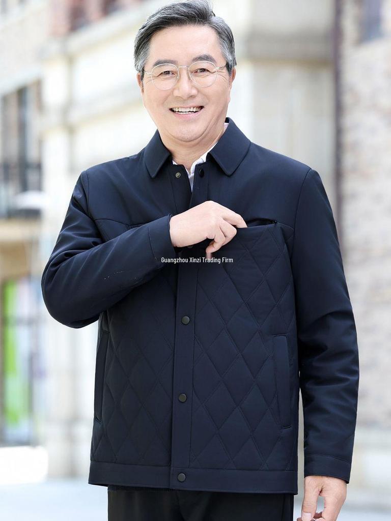 Men's Autumn/Winter Thickened Cotton-Padded Jacket for Middle-aged and Elderly, Dad's Lapel Jacket, Outerwear.