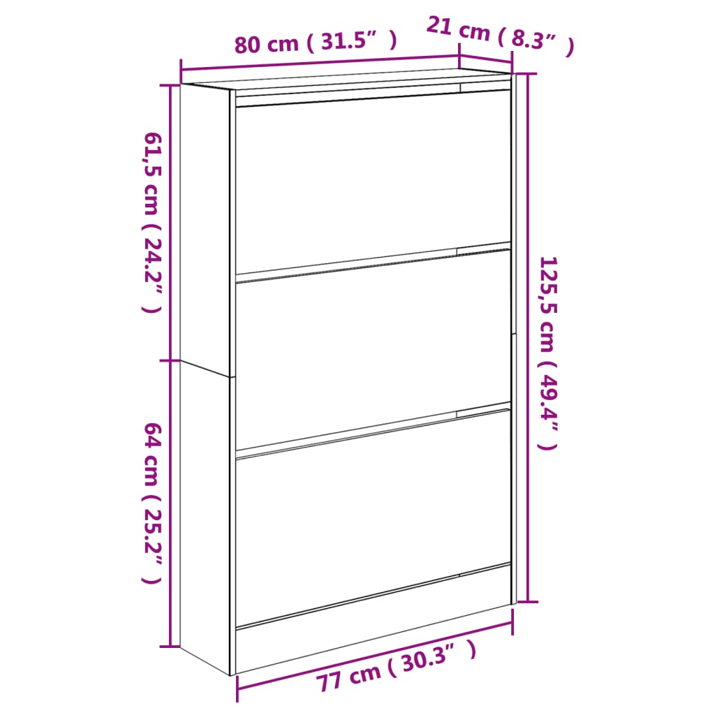 Shoe Cabinet Gray Sonoma 80 x 21 x 125.5 cm Particleboard