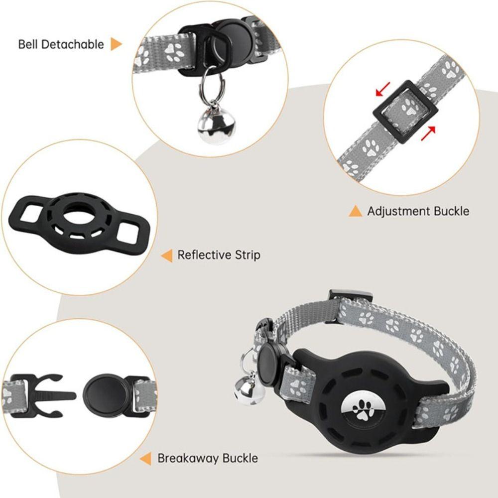 with Bells Cat Collar Safety Buckle Adjustable For Airtag Holder Reflective Strips Anti-Lost For Airtag Case Kitty Puppy