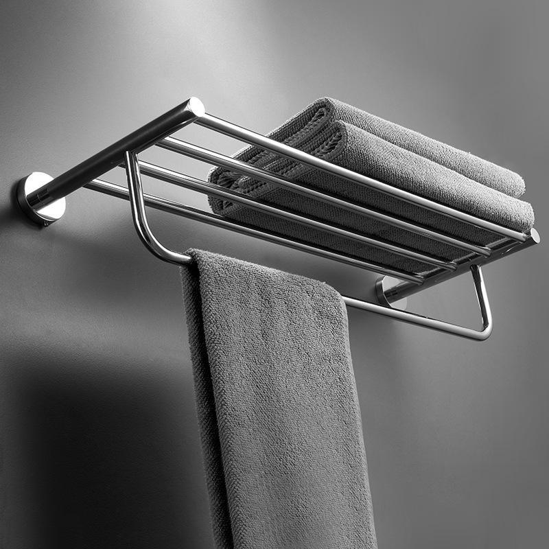 Stainless Steel Wall-Mounted Towel Rack with Storage Shelf, Punch-Free Installation