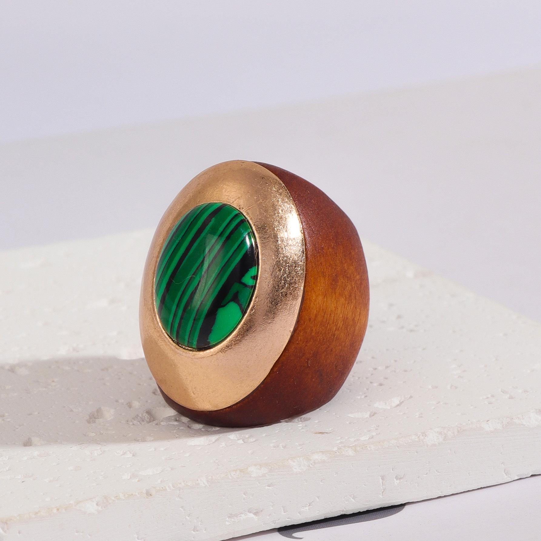 

Винтажное кольцо-заявление овальной формы из натурального камня в европейском и американском стиле для женщин One Size