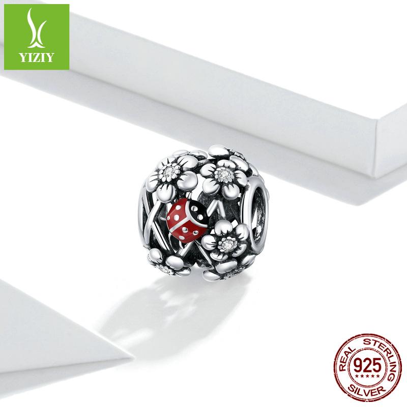 Trädgårdsfe S925 Sterling Silver Nyckelpiga Pärlor DIY Armband SCC1641