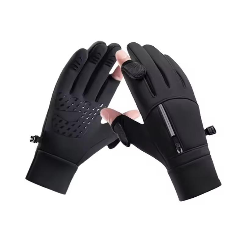 1 Pair of Winter Flip Style Reflective Zipper Pocket Gloves, Touch Screen Warm Gloves, Outdoor Sports Cold Resistant Gloves