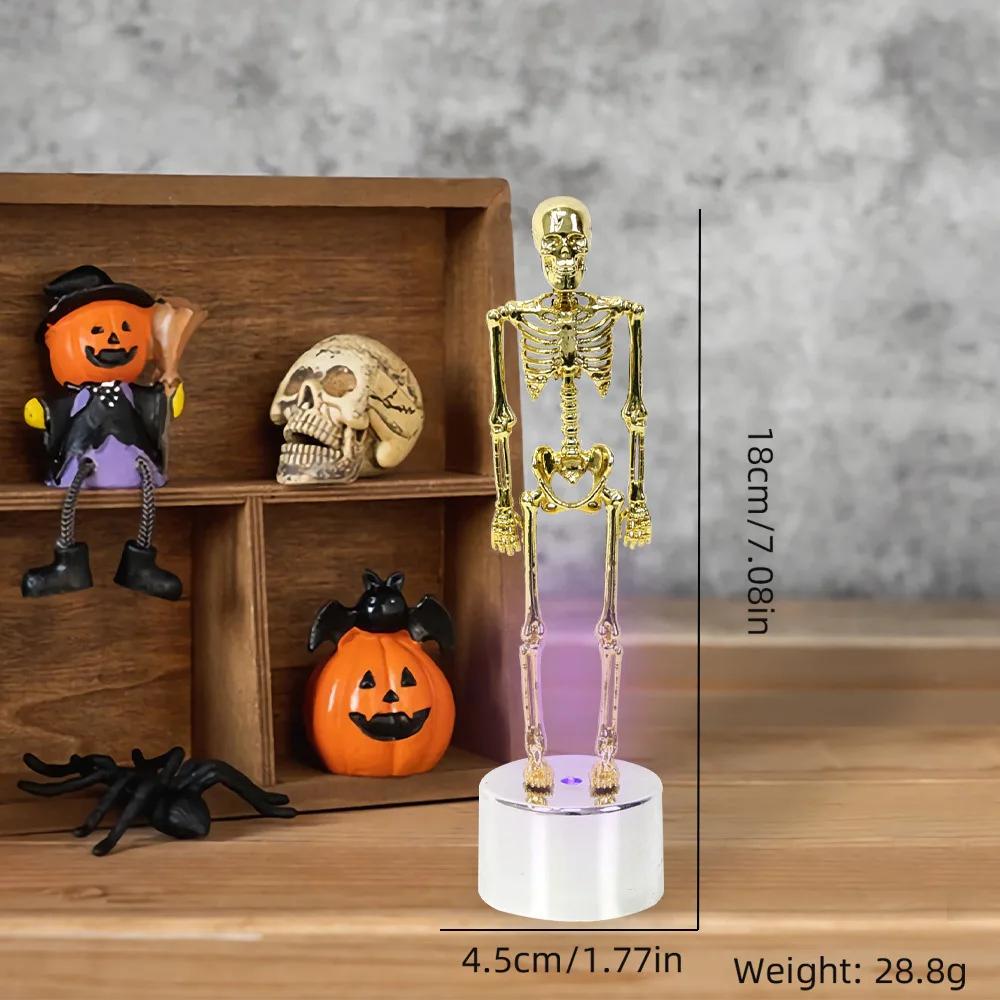 Skeleton Figurine Set - Full Body & Skull Collectibles with LED Light, Gothic Desktop Decor for Office, Living Room & Bedroom