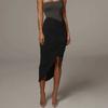 Bodycon Skirt Shirring Drawstring Women Solid Color High Split Irregular Skirt Clubwear