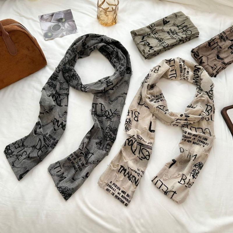 Scarf men's and women's new high-end sense casual versatile trend retro old hole scarf hip-hop style scarf scarf