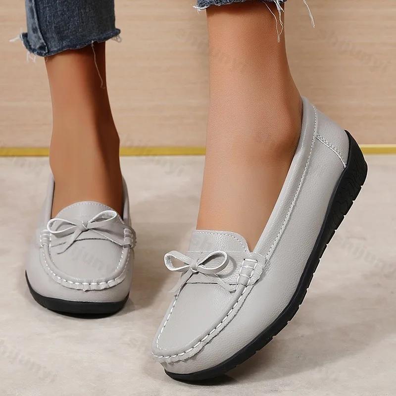 Fashion Women's Shoes Nurse's Shoes Lightweight Comfortable Non Slip Designer PU Leather Bow Plus Size 44 Casual Walking Zapatos Mujer