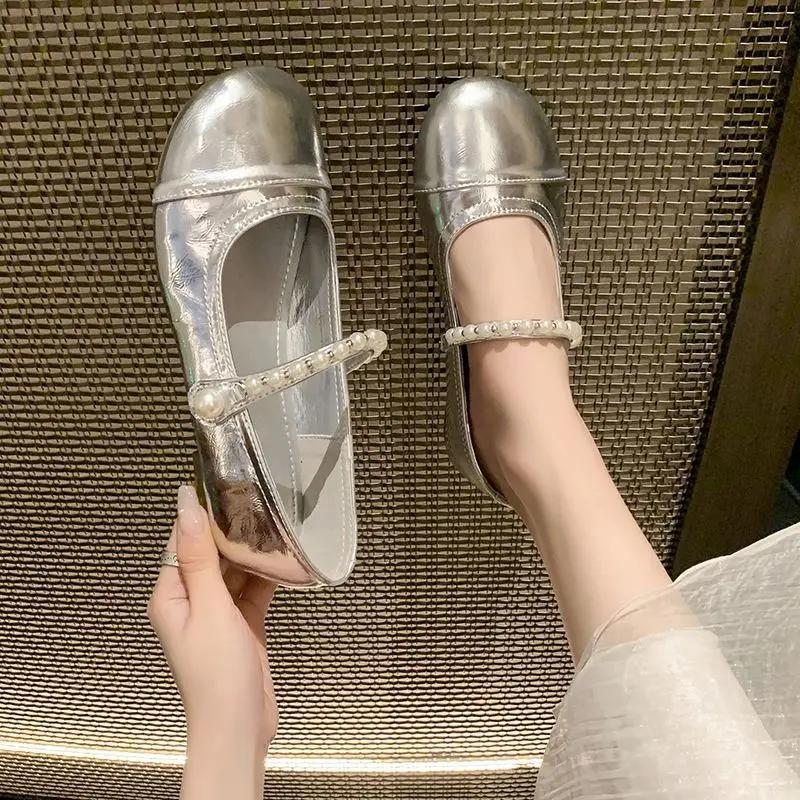Fashion Pearl Round Toe Ladies Footwear Cheap Liquidation Casual Chic Point Stylish Beau Today 2025 Summer 39 Women's Flat Shoes On Sale