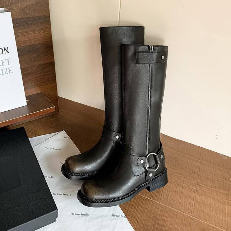 

Новые женские кожаные ботинки кожаные большого размера высокие ботинки осень и зима круглый носок универсальные воловья кожа толстая подошва нескользящие ботинки Мартина женские 40 чёрный