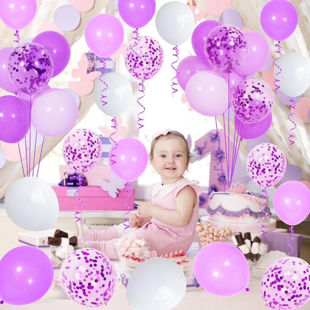 12inch 50pcs purple and red balloon set with confetti,suitable for weddings,birthdays,pop parties,bridal showers, gatherings