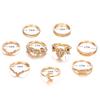 9 unidades/conjunto boêmio feminino lua coroa strass junta midi anel de dedo joias