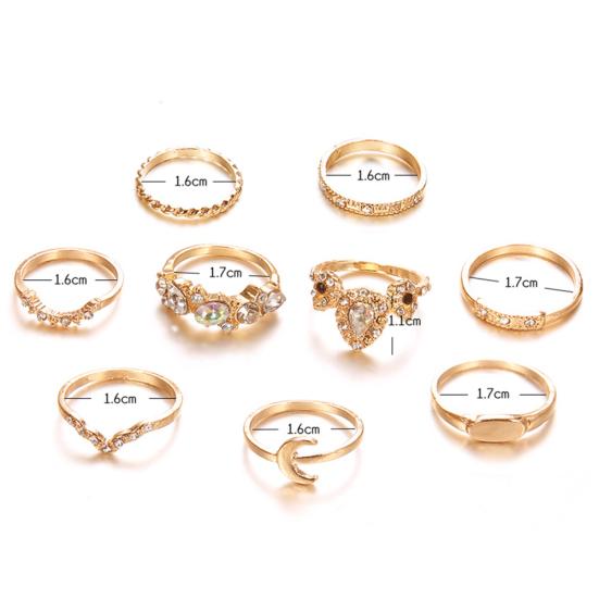 9 unidades/conjunto boêmio feminino lua coroa strass junta midi anel de dedo joias