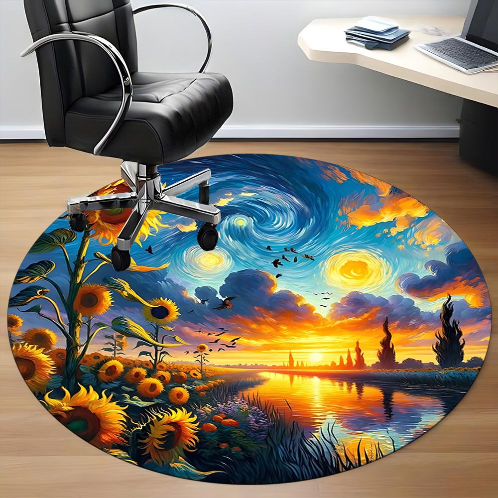 1pc Sunflowers, Sunset Chair Carpet for Office, Non slip, Soft and Durable Office Rug