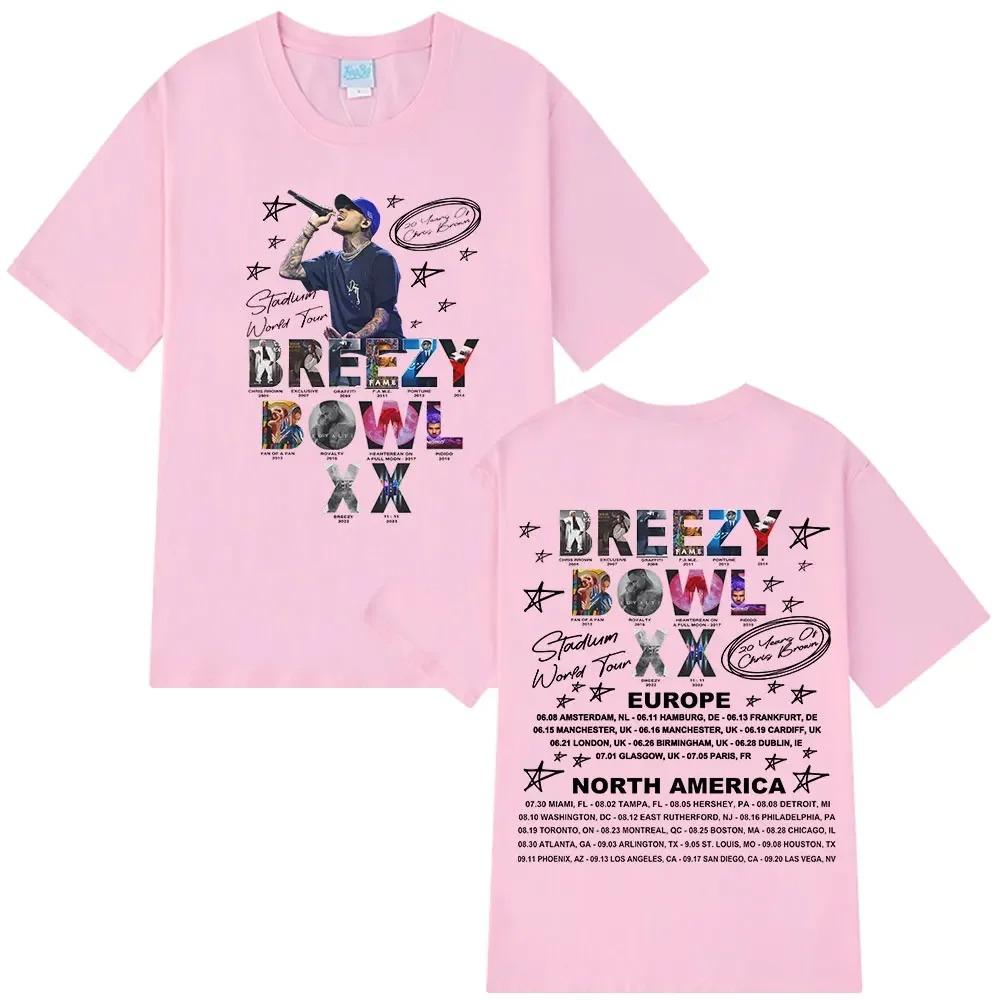 Rapper Chris Brown Breezy Bowl XX Tour 2025 T-Shirt Herren Damen Mode Hip Hop T-Shirt Lässige Übergroße T-Shirts Geschenk für Fans
