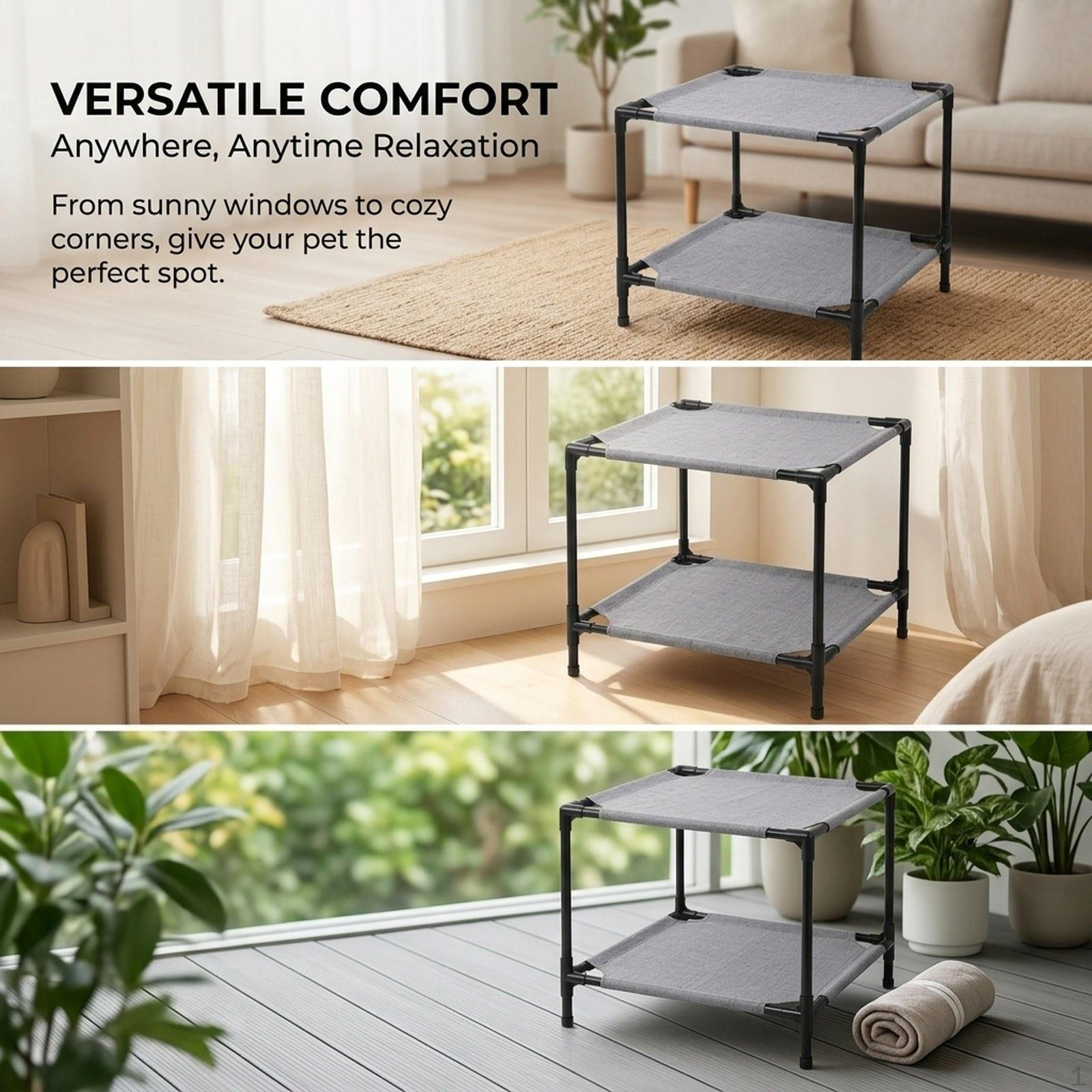 Double Elevated Cat Bed Indoor Comfortable Removable Breathable Practical Washable Cooling 2 Layers