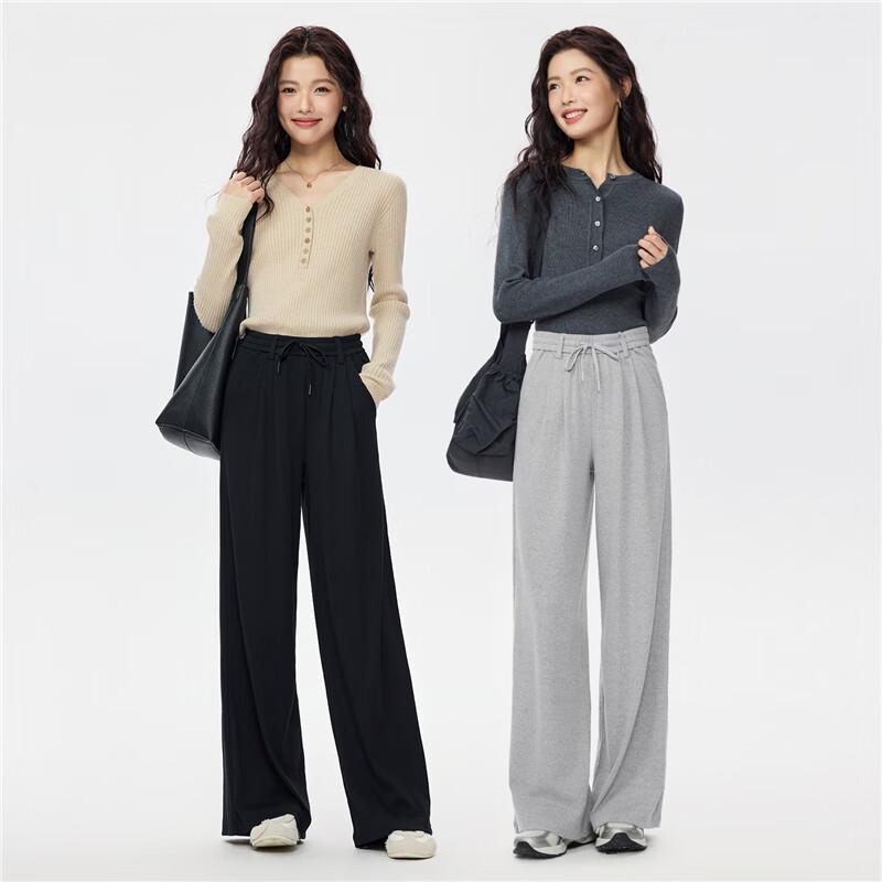 GIORDANO Women's Knit Elastic Pleated Wide-leg Sweatpants