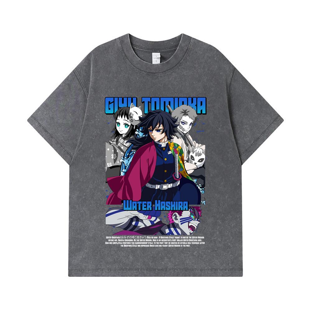 275 GSM Washed T-shirts 100% Cotton Demon Slayer V20 Tomioka Print Unisex Heavy Cotton T Shirt