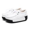 Women's White Leather Cut-Out Wedge Shoes - Thick Soft Sole, Casual Spring/Summer Platform Shoes.