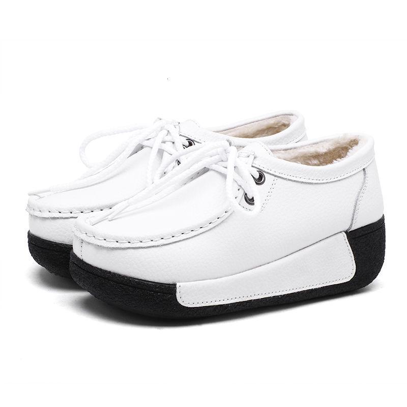 Women's White Leather Cut-Out Wedge Shoes - Thick Soft Sole, Casual Spring/Summer Platform Shoes.