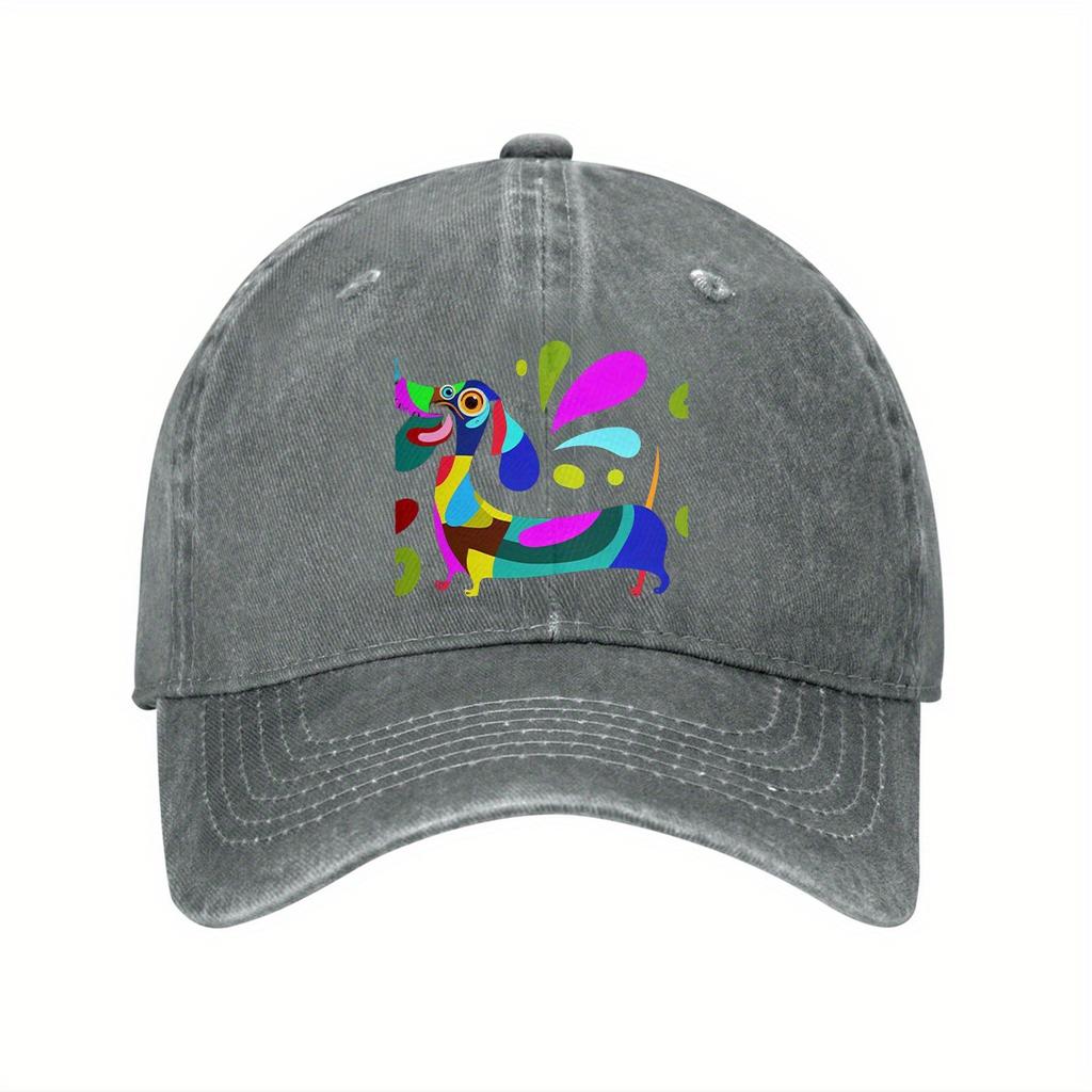Colorful Abstract Dachshund Dog Print Cotton Baseball Cap Adjustable Curved Brim Dad Hat Casual