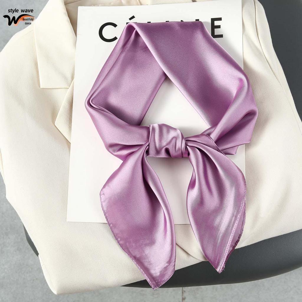 Monochromatic 70s-Style Faux Silk Scarf: Solid Color, Versatile, Sun Protection Headscarf for Women