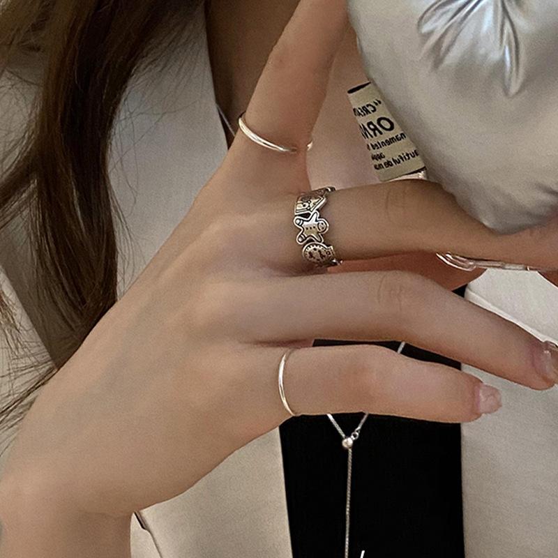 Rings Modern Copper For Women Trendy Cartoon Character Design Beautiful Geometric Style