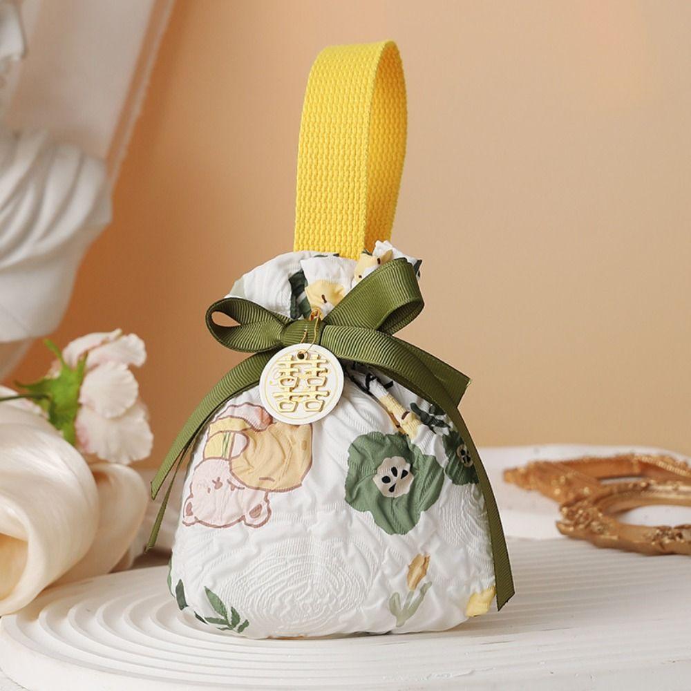 Korean Style New Year Drawstring Bag Bowknot Red Handbag Wedding Candy Bag  Wedding