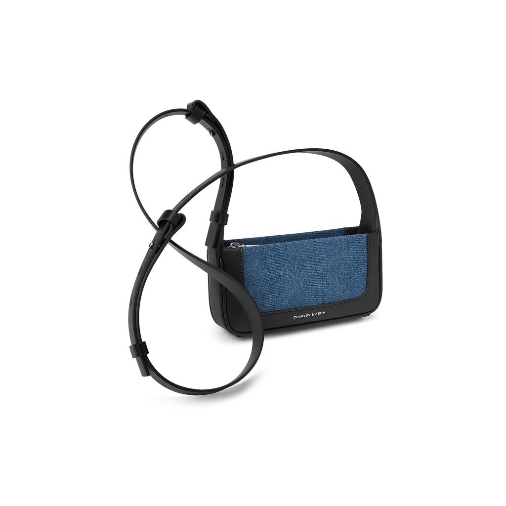 New CHARLES&KEITH Fabric Crossbody Bags Trumpets Women's Dark Denim Blue/Tan Tea Brown CK2-20671598-1