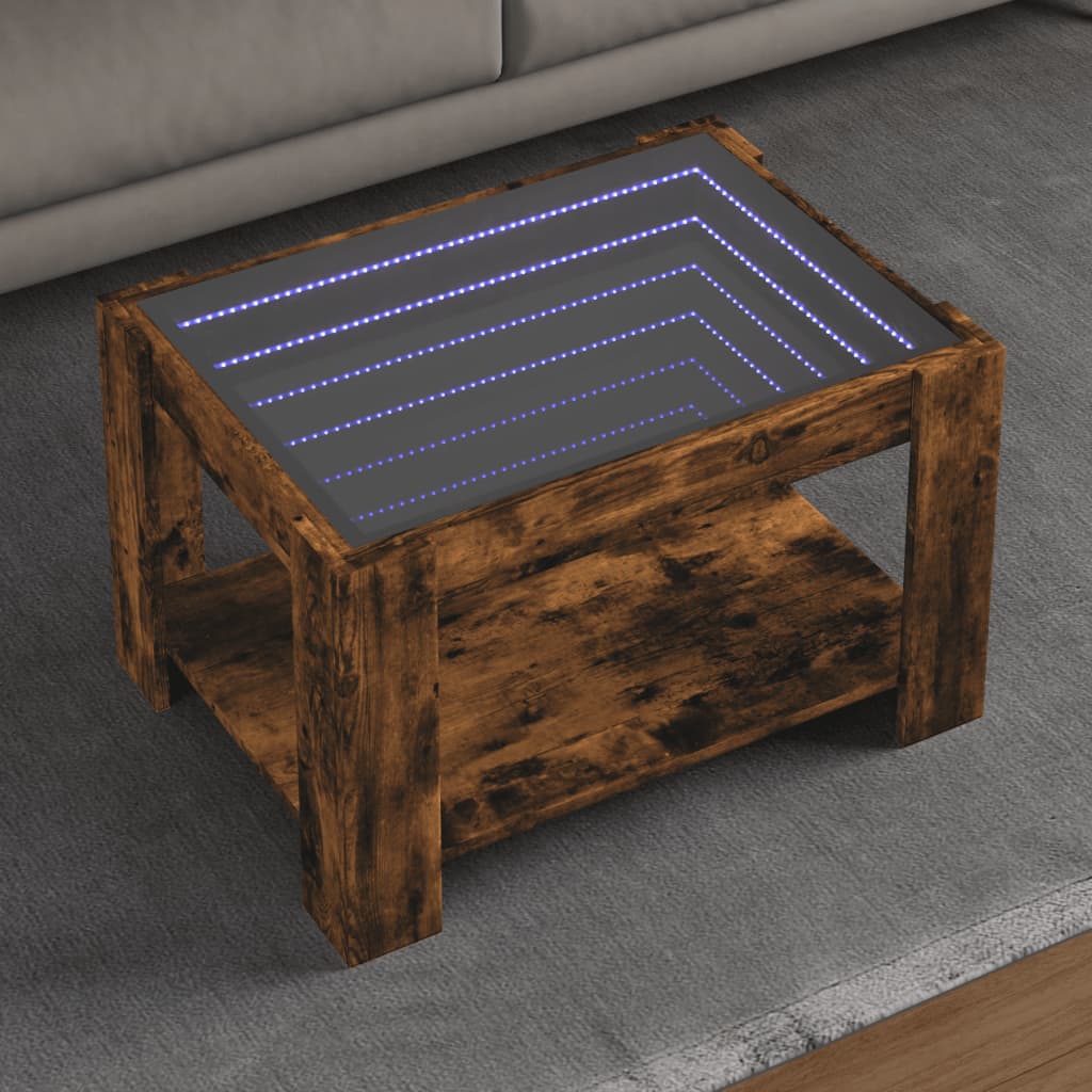 LED Coffee Table Smoked Oak 73 x 53 x 45 cm Particleboard