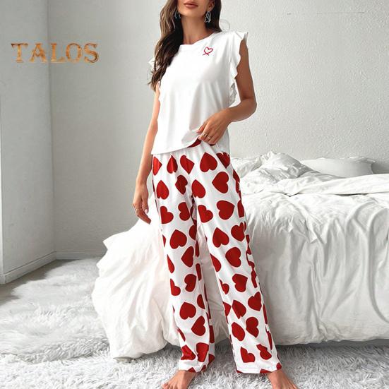 Damski Satynowy Zestaw Piżamowy Z Falbankami Top na Ramiączkach i Spodnie z Szerokimi Nogawkami Zestaw Casualowy 2-częściowy Strój Domowy Zestaw Lounge