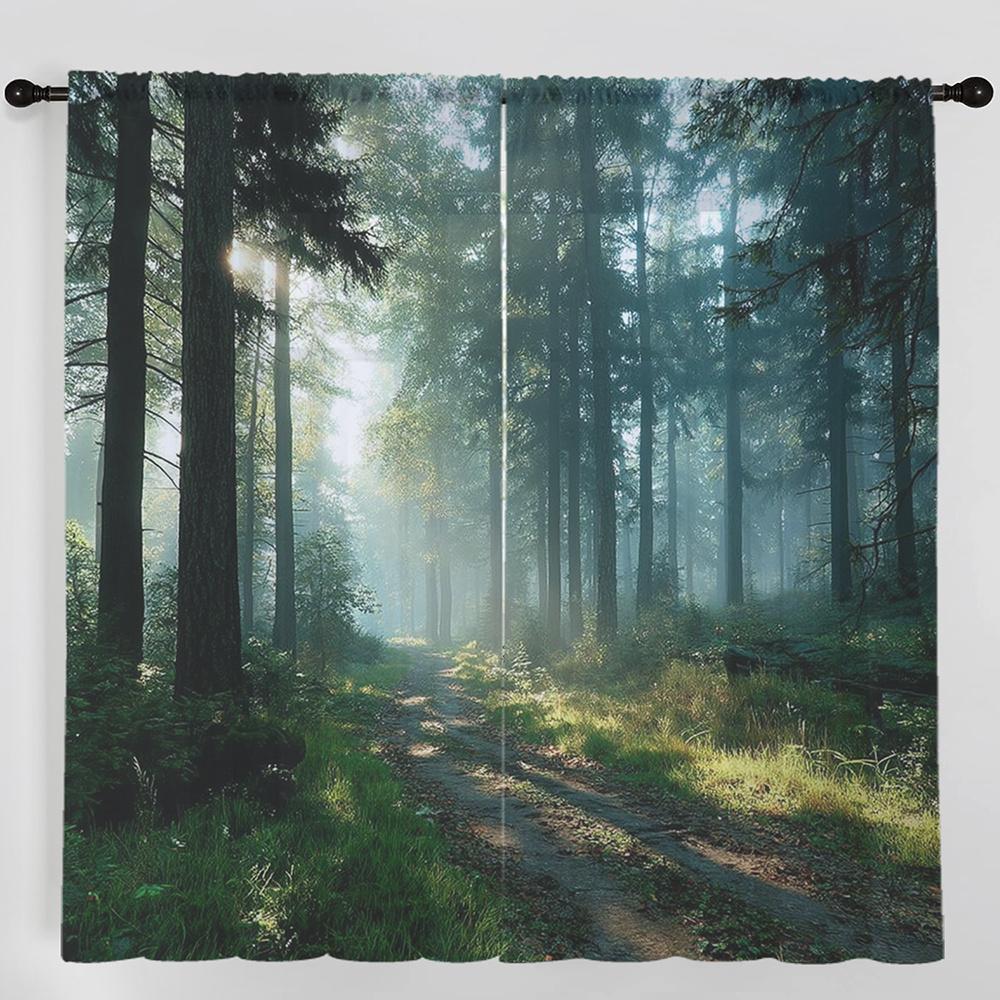 Forest Path Photorealistic Curtains Set of 2 Rod Pocket Semi Sheer for Living Room Bedroom Decor