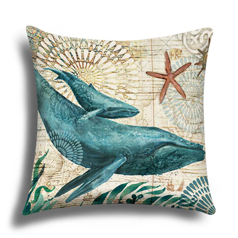 Linen Pillowcase, Marine Life Printing Cushion Cover 40x40 50x50 60x60, Suitable for Bed Car Sofa, Pattern Can Be Customized
