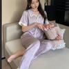 French Purple Jacquard Light Luxury Ice Silk Pajamas Short-Sleeved Trousers Women'S Summer Thin High-End Loungewear
