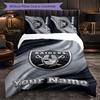 Las Vegas Raiders Customized Name Text Bedding Set, 1 Duvet Cover & 2 Pillowcases Personalized Bedroom Gift